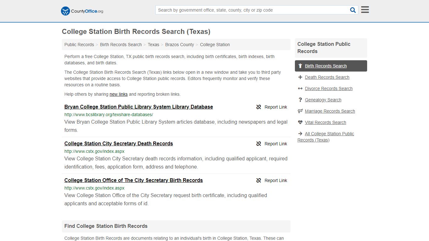 Birth Records Search - College Station, TX (Birth Certificates & Databases)