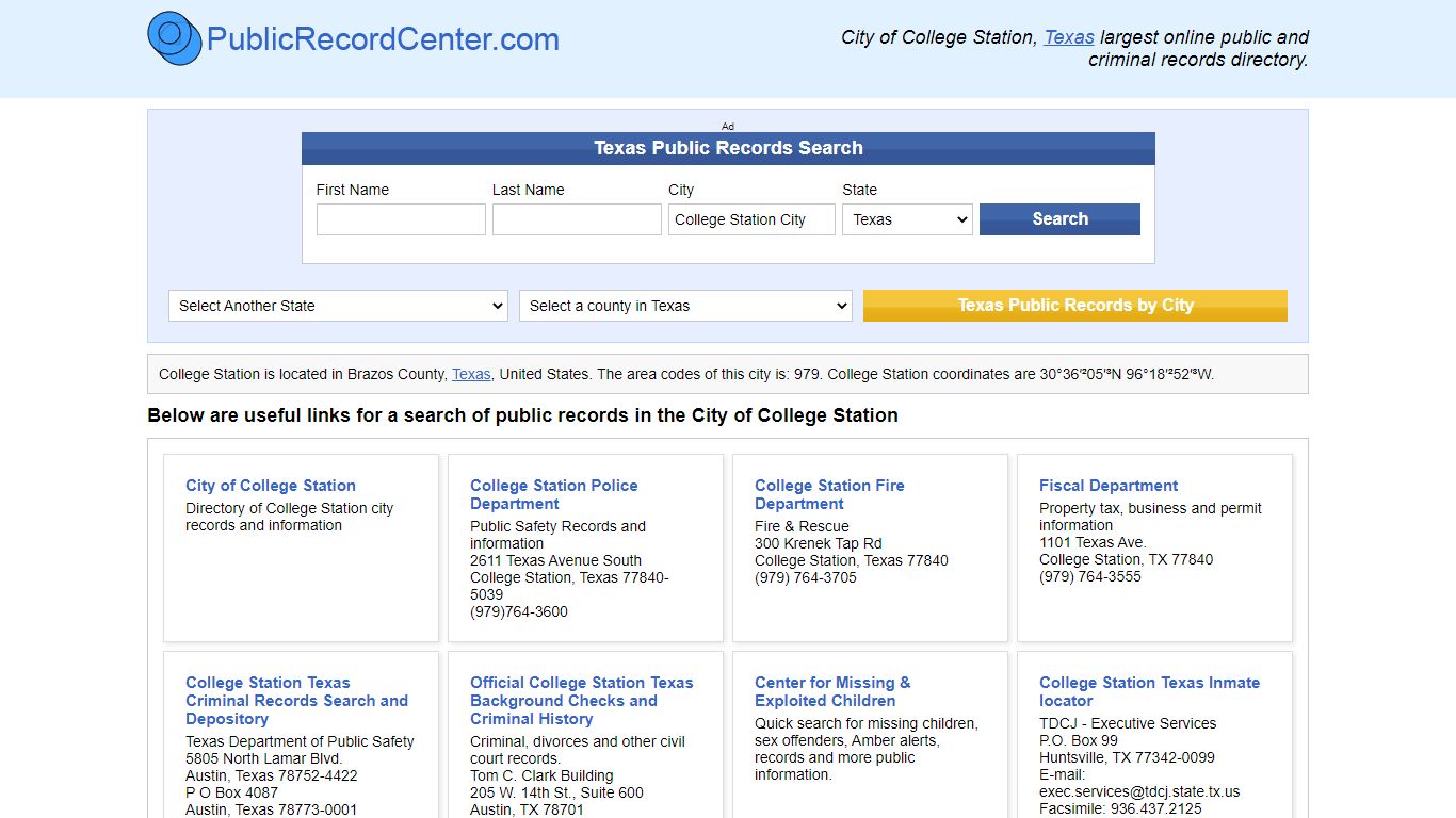 College Station, Texas Public Records and Criminal Background Check