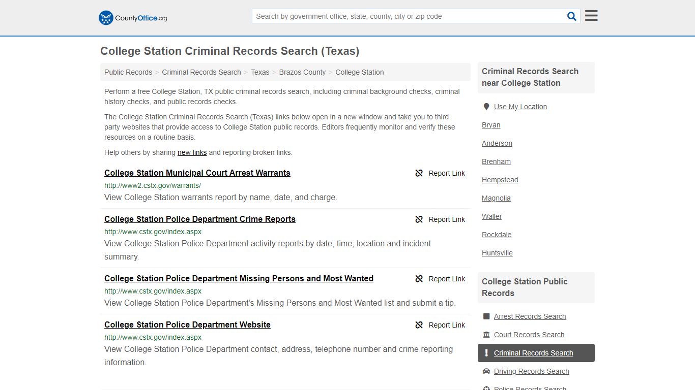 College Station Criminal Records Search (Texas) - County Office