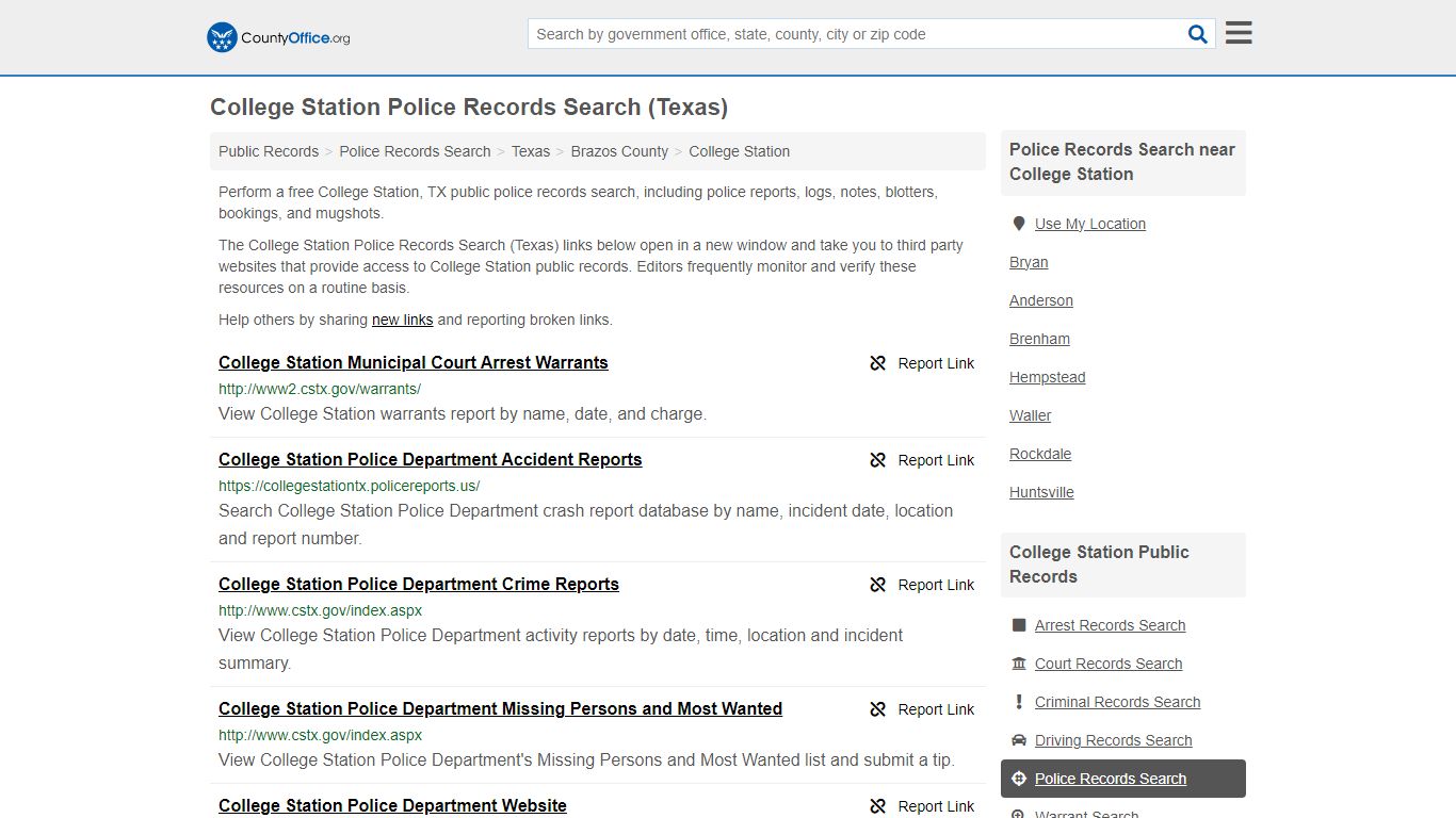 College Station Police Records Search (Texas) - County Office
