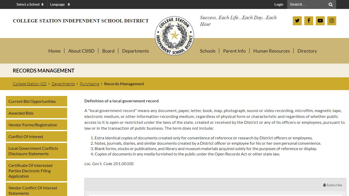 Records Management - College Station ISD